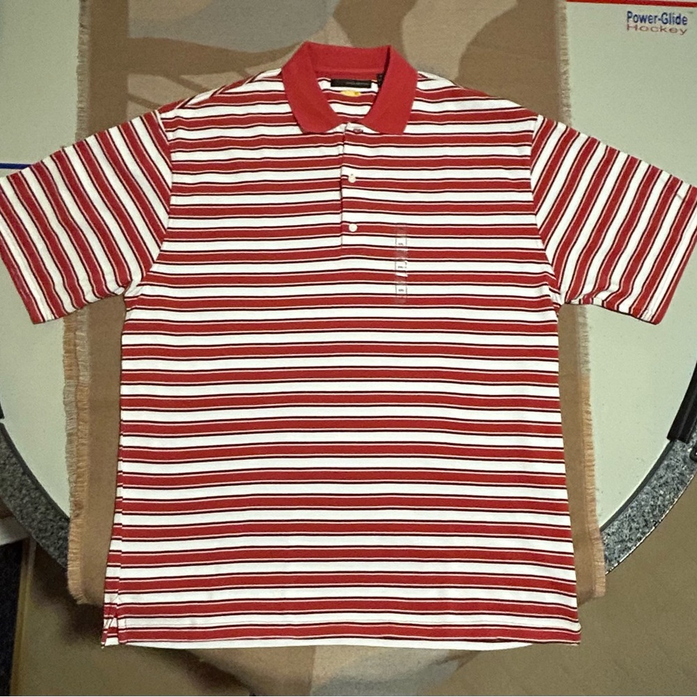 New! Greg Norman PlayDry Bold Red and White Striped Golf Polo Shirt, XXL